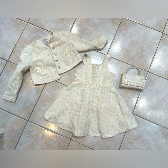 NWT Rachel Zoe Tweed 4 Piece Set Girls Size 5 Dress Jacket Hair Clip & Purse New - Picture 2 of 9